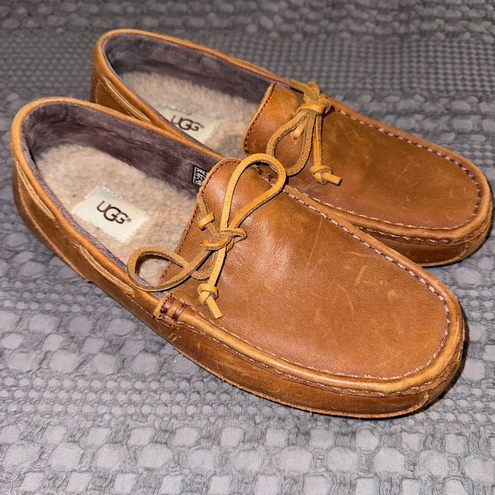 UGG Men's Brown Leather Slip-On Loafers